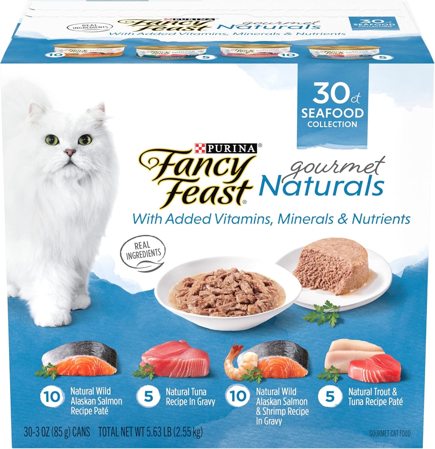 Purina Wet Cat Food Variety Pack Gourmet Naturals Seafood - (Pack of 30) 3 Oz. Cans
