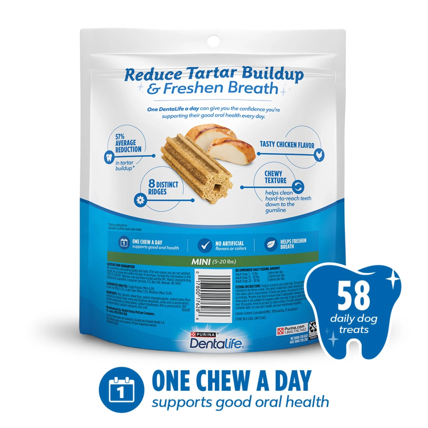 Purina Daily Oral Care Chicken Flavor Toy Breed Dog Dental Chews – 17.1 Oz Pouch (58 Ct)