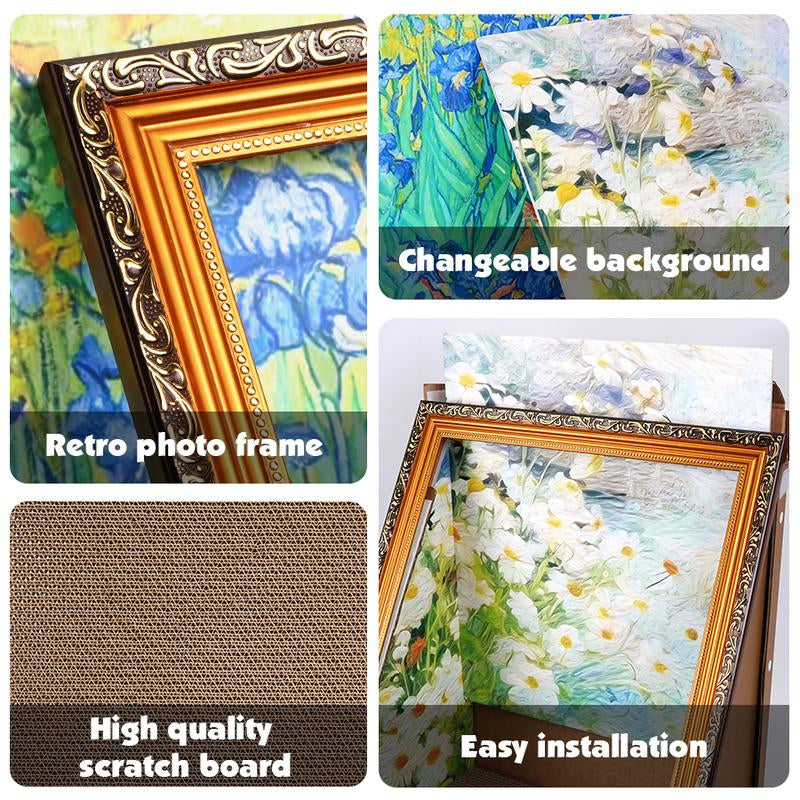Cat Scratching Board - Art 3D Oil Painting Cat Nest for Cats with Scratching Board, Cat House & 3D Pastel Design for All Seasons