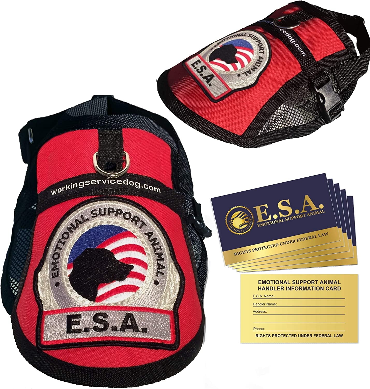Premium Emotional Support Dog Vest | ESA Dog Vest | Mesh Cooling Panel | Emotional Support Dog Harness | Includes 5 Federal Law ESA Handout Cards (14" - 17" Girth, Red)
