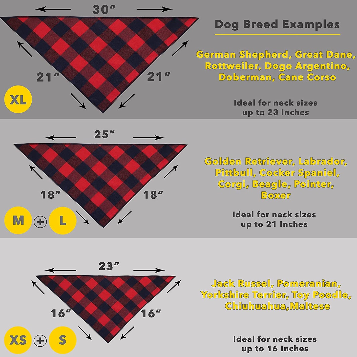 Dog Bandana 4 Pack - Dog Bandanas Boy, Girl, Premium Durable Soft Lightweight Fabric, Buffalo Plaid Scarf for Medium and Large Dogs Pets, Black and White, Red, Green, Blue, Large