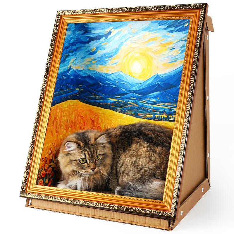 Cat Scratching Board - Art 3D Oil Painting Cat Nest for Cats with Scratching Board, Cat House & 3D Pastel Design for All Seasons