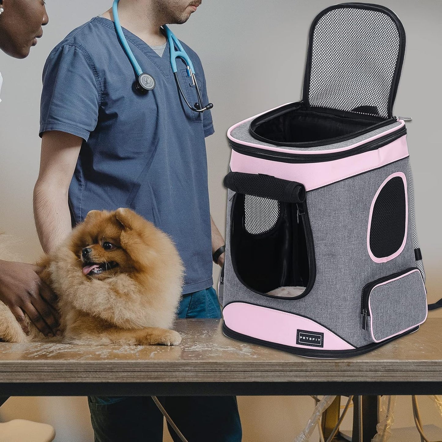 Dog Backpack Carrier with Upgrade Waist Cushion Design to Better Fit the Waist, Suitable for Small and Medium Dogs Cats, and Rabbits up to 18 Pounds
