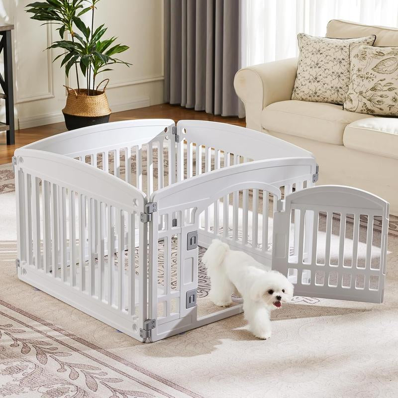 4-Panel 24" Dog Playpen – Foldable & Portable Pet Fence for Indoor/Outdoor Use (35"X35"X24", Easy-Clean White Design, Ideal for Small/Medium Dogs)