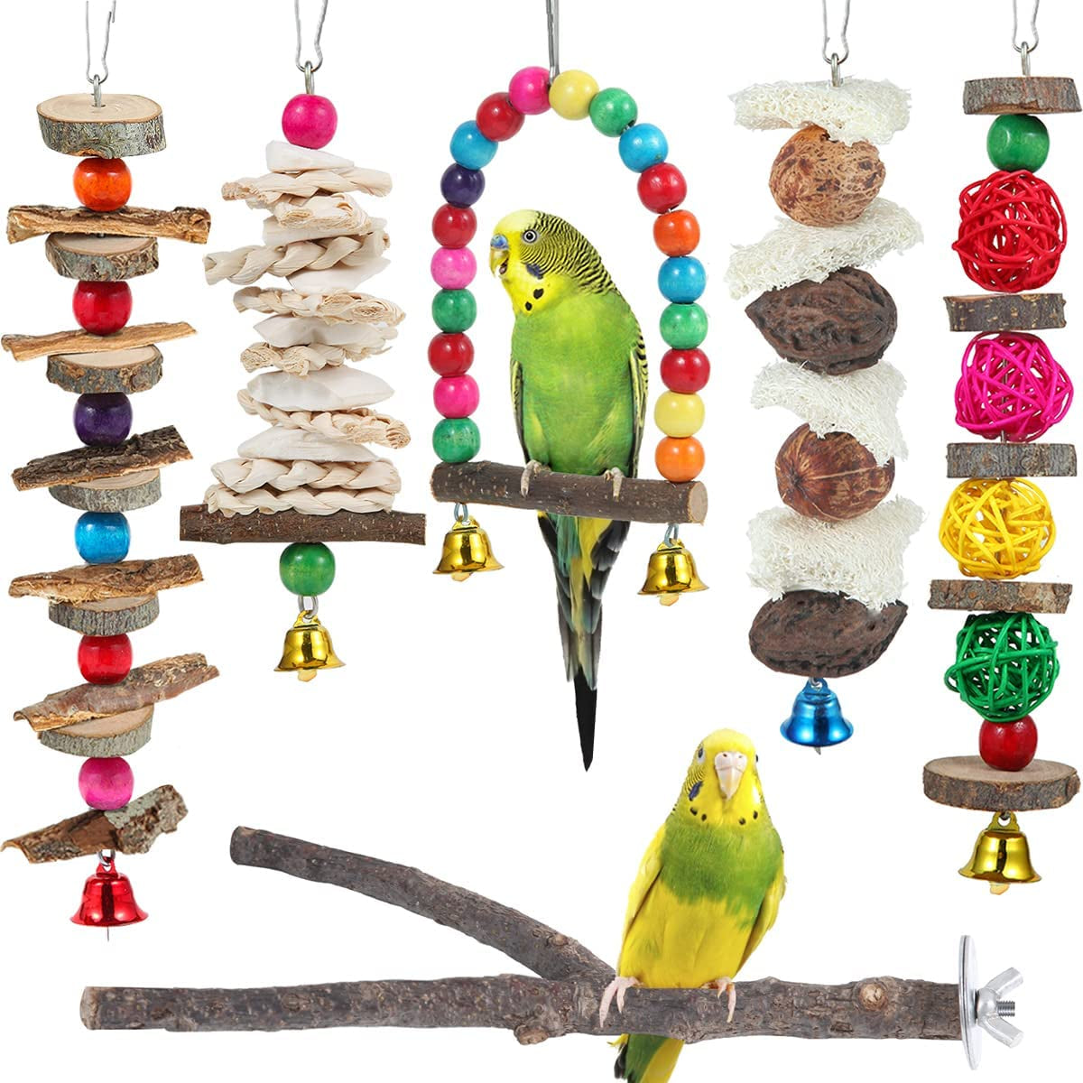 Bird Perch Bird Toys Parakeet Toys,Bird Cage Accessories Wooden Chew Toys Perch Stand for Parrot Conure Cockatiel Lovebird Parrotlet Budgie Finches and Other Small to Medium Sized Birds