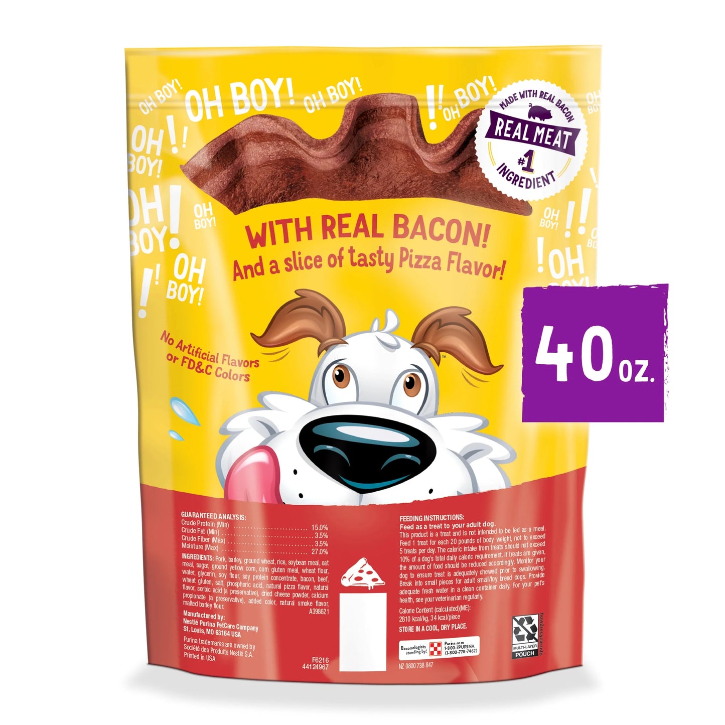 Purina Strips Dog Treats with Real Bacon & Pizza Flavors Tender Chews, 40 Oz Pouch