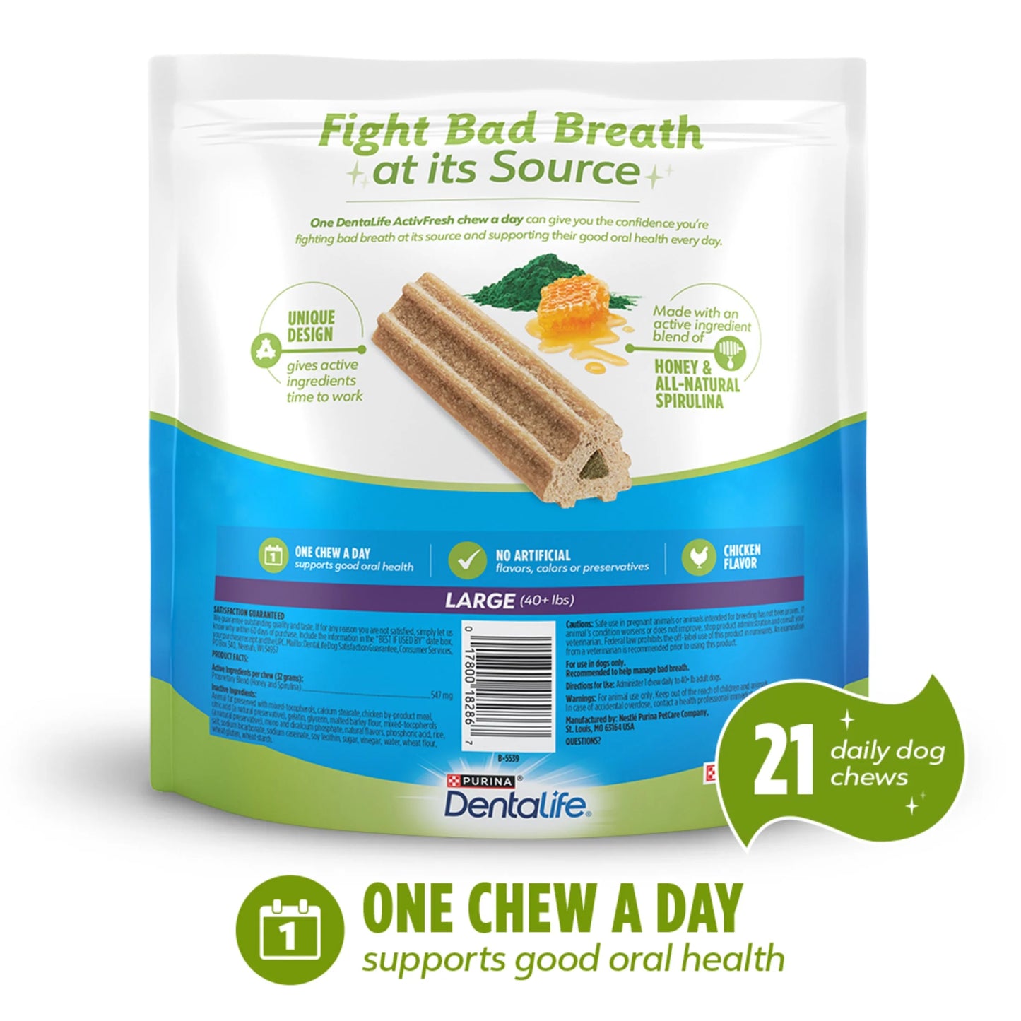 Purina Activfresh Chicken Flavor Large Breed Adult Dog Dental Chews – 24.1 Oz Pouch (21 Ct)