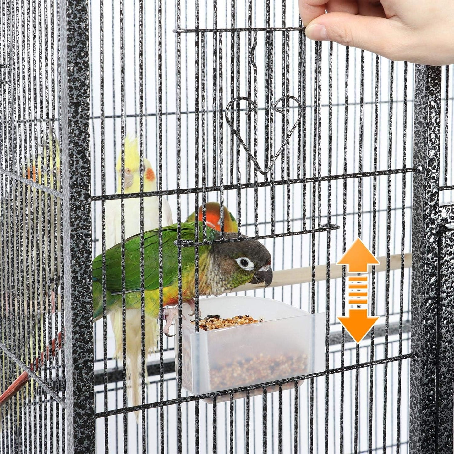 63-Inch Wrought Iron Rolling Large Bird Cage for African Grey Small Quaker Amazon Parrots Cockatiels Sun Parakeet Green Cheek Conure Lovebird Budgie Finch Canary Bird Flight Cage with Stand
