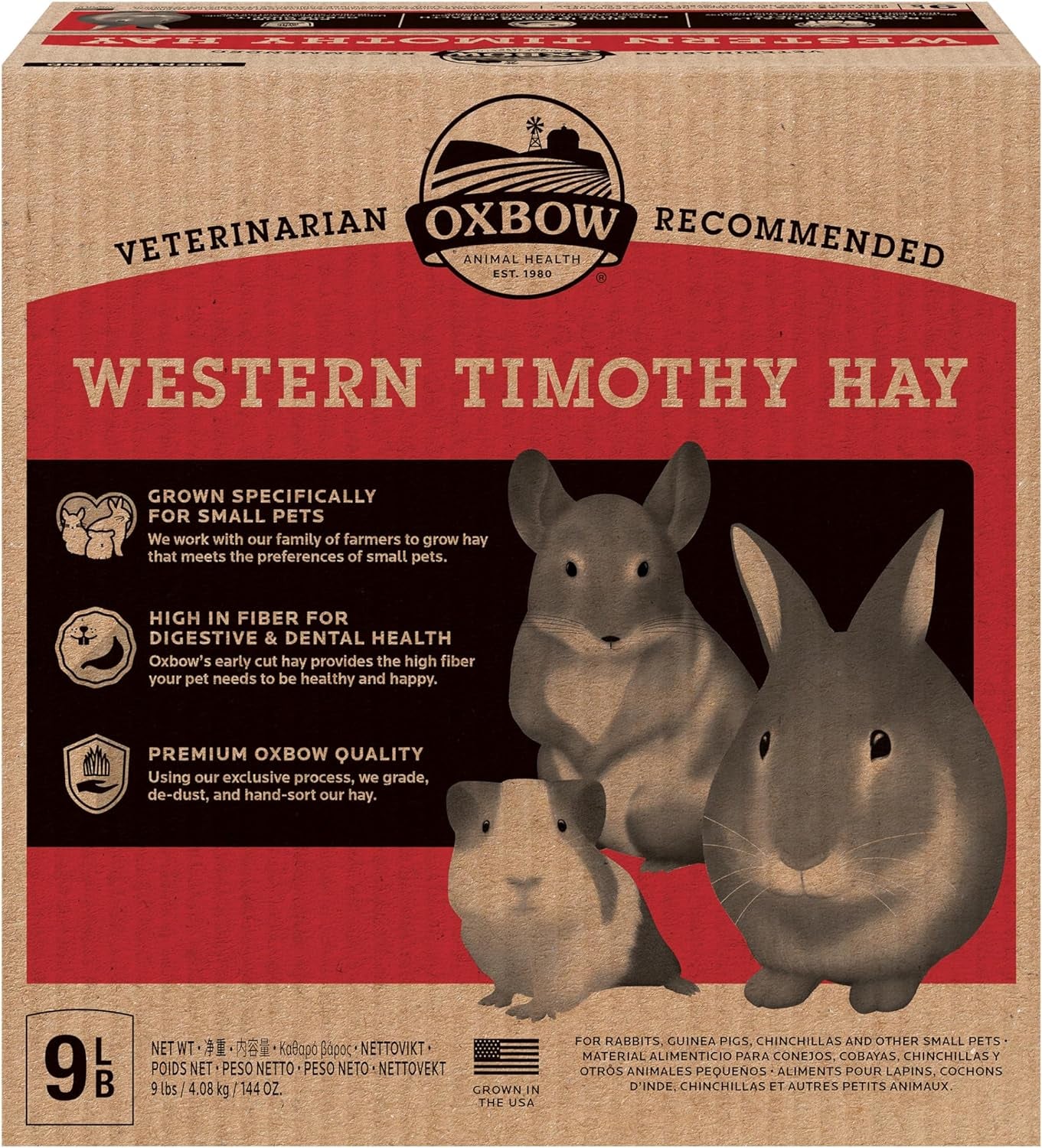 Animal Health Western Timothy Hay, Guinea Pig Hay, Small Pet Bunny Supplies, All Natural Grass for Guinea Pig, Bunny, Chinchilla & Hamster, Rabbit Supplies for Bunnies, 9 Lb Box