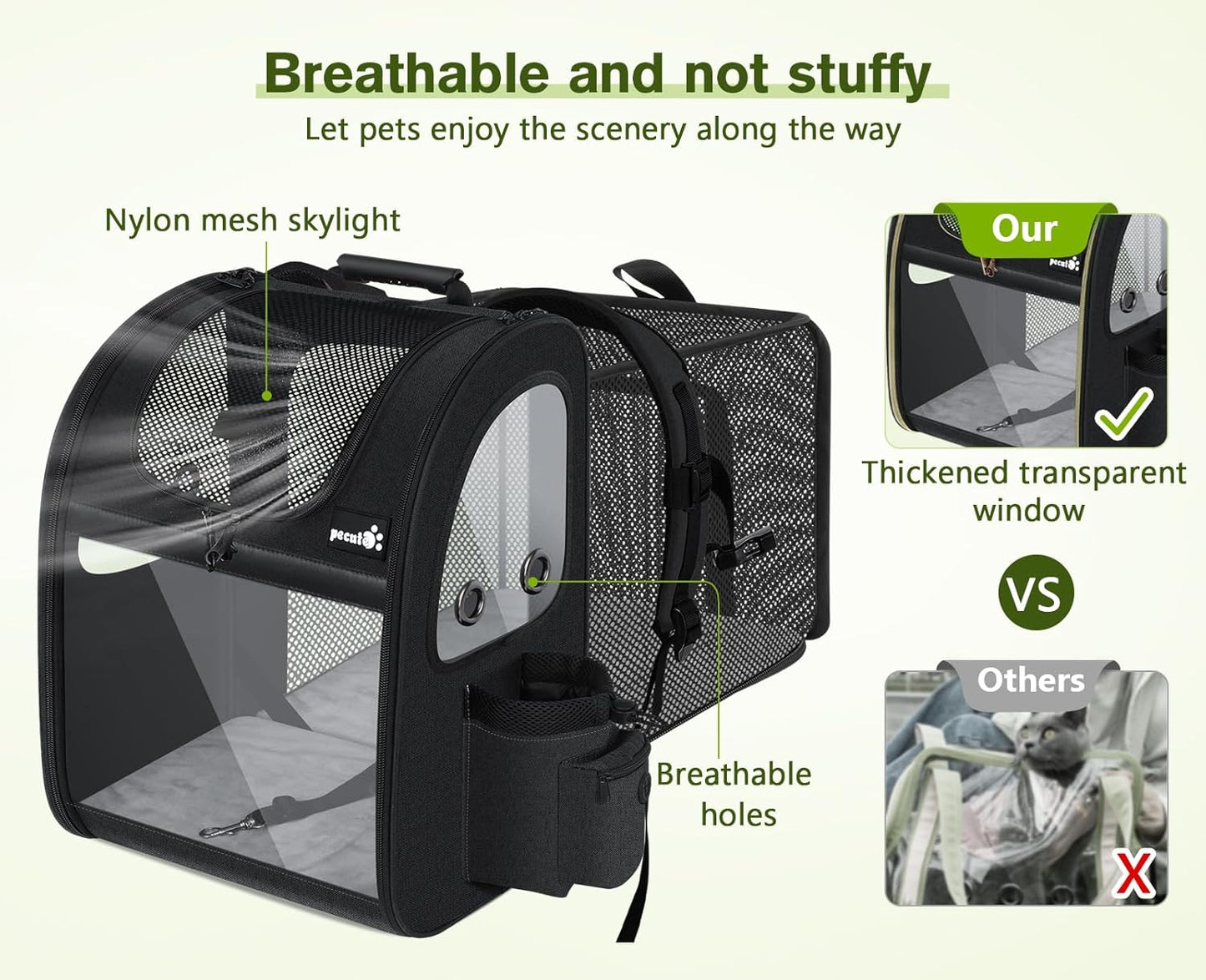 Dog Carrier Backpack Expandable, Pet Backpack Carrier for Small Dogs & Cats up to 18 Lbs, Waterproof & Breathable Mesh Design, Ideal for Hiking, Travel, Camping, and Outdoor Adventures Black
