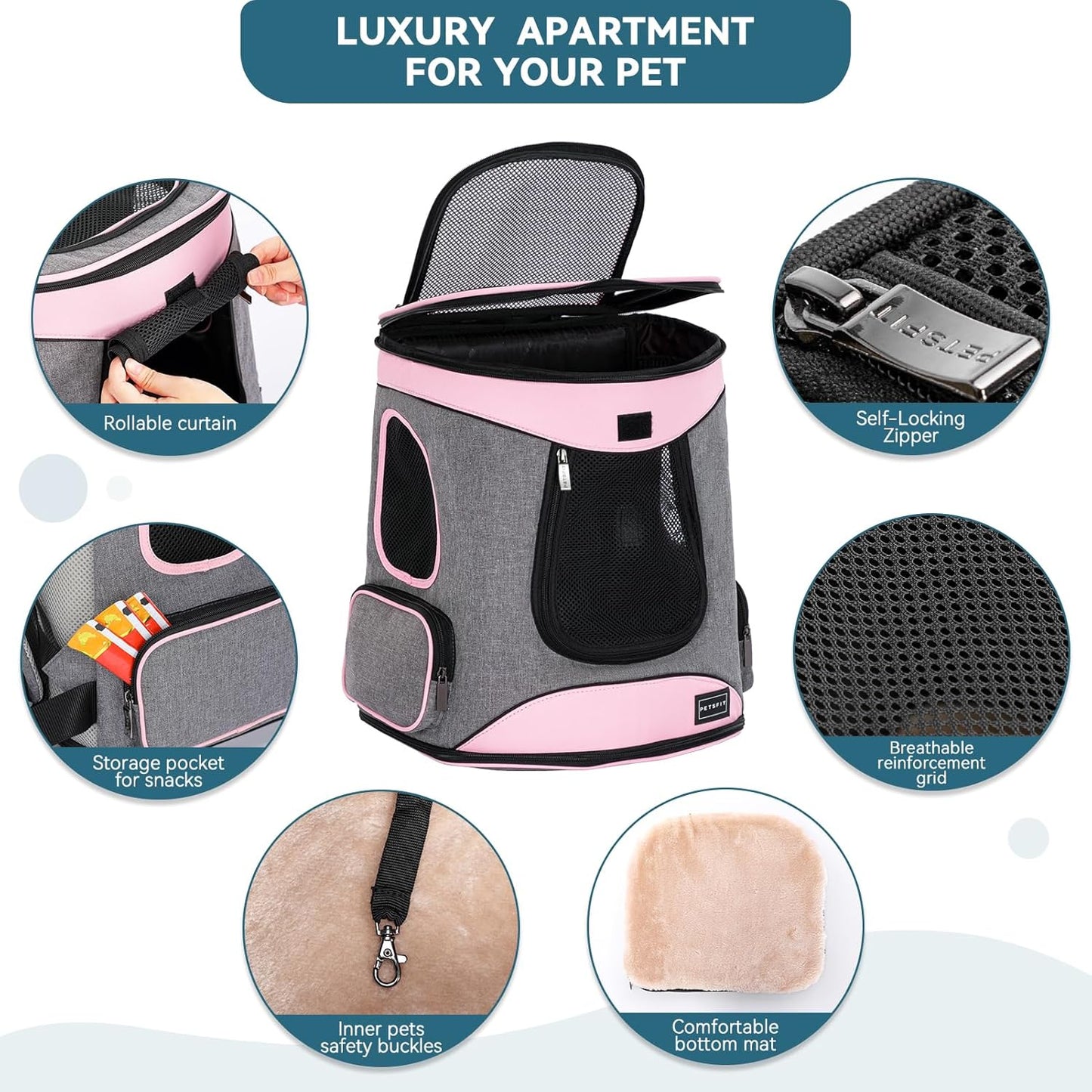 Dog Backpack Carrier with Upgrade Waist Cushion Design to Better Fit the Waist, Suitable for Small and Medium Dogs Cats, and Rabbits up to 18 Pounds