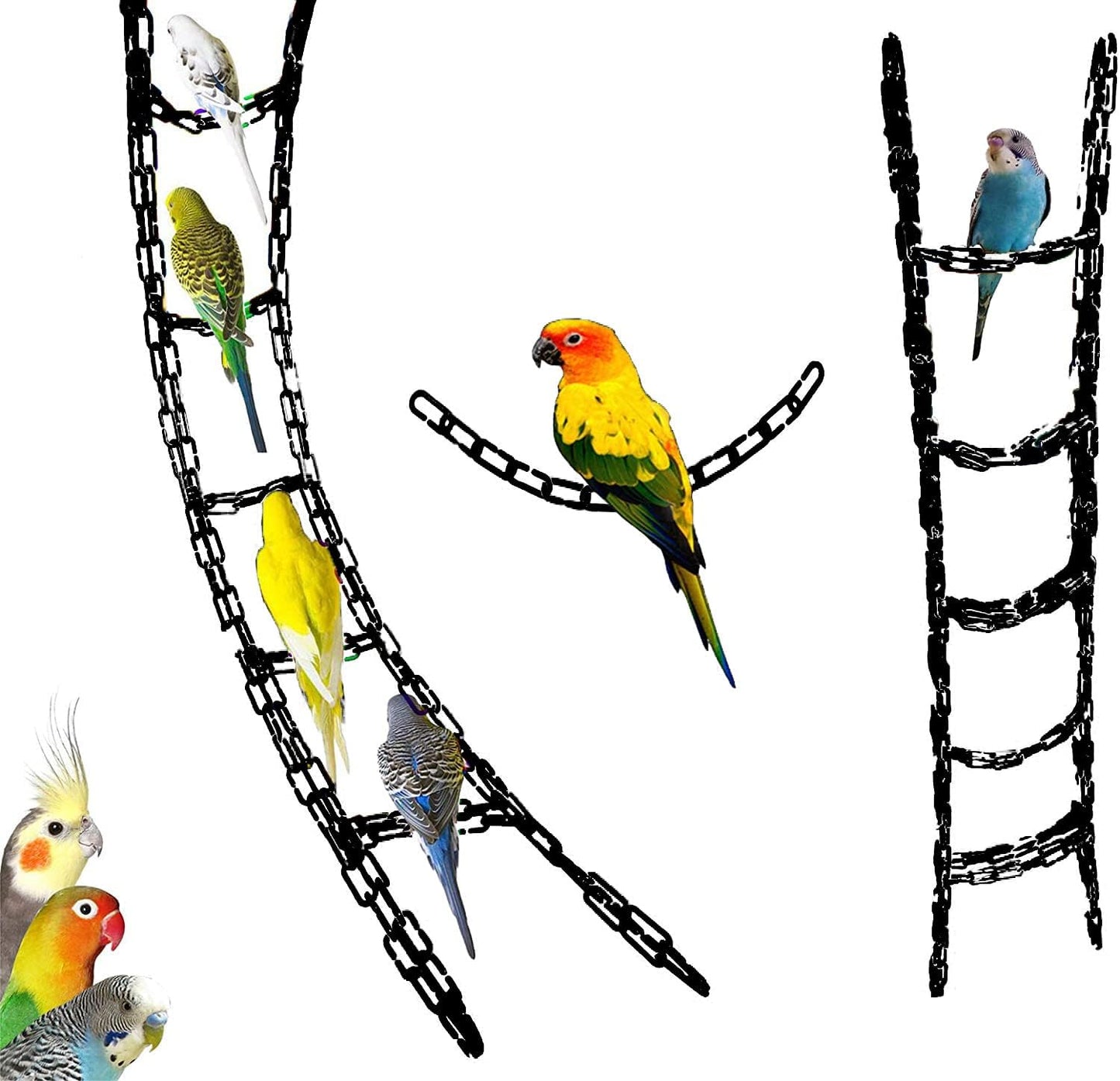 200-Piece Black Plastic Chain Links & Toys - Interlocking C-Clip Bird Cage Accessories for Parakeets, Sugar Gliders, Small Pets (Climbing/Swinging Toys)