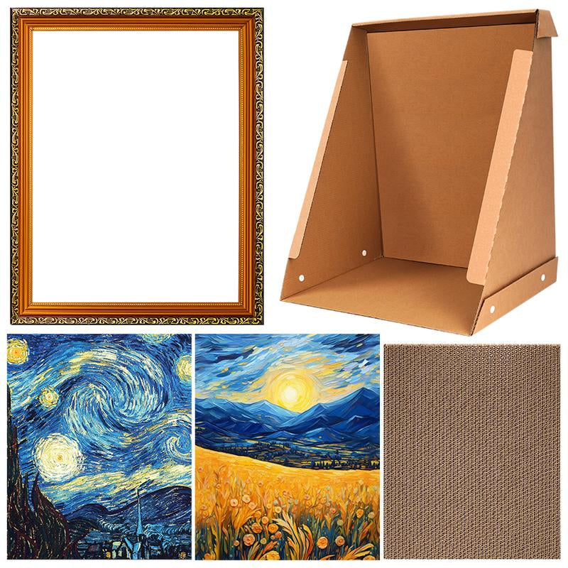 Cat Scratching Board - Art 3D Oil Painting Cat Nest for Cats with Scratching Board, Cat House & 3D Pastel Design for All Seasons