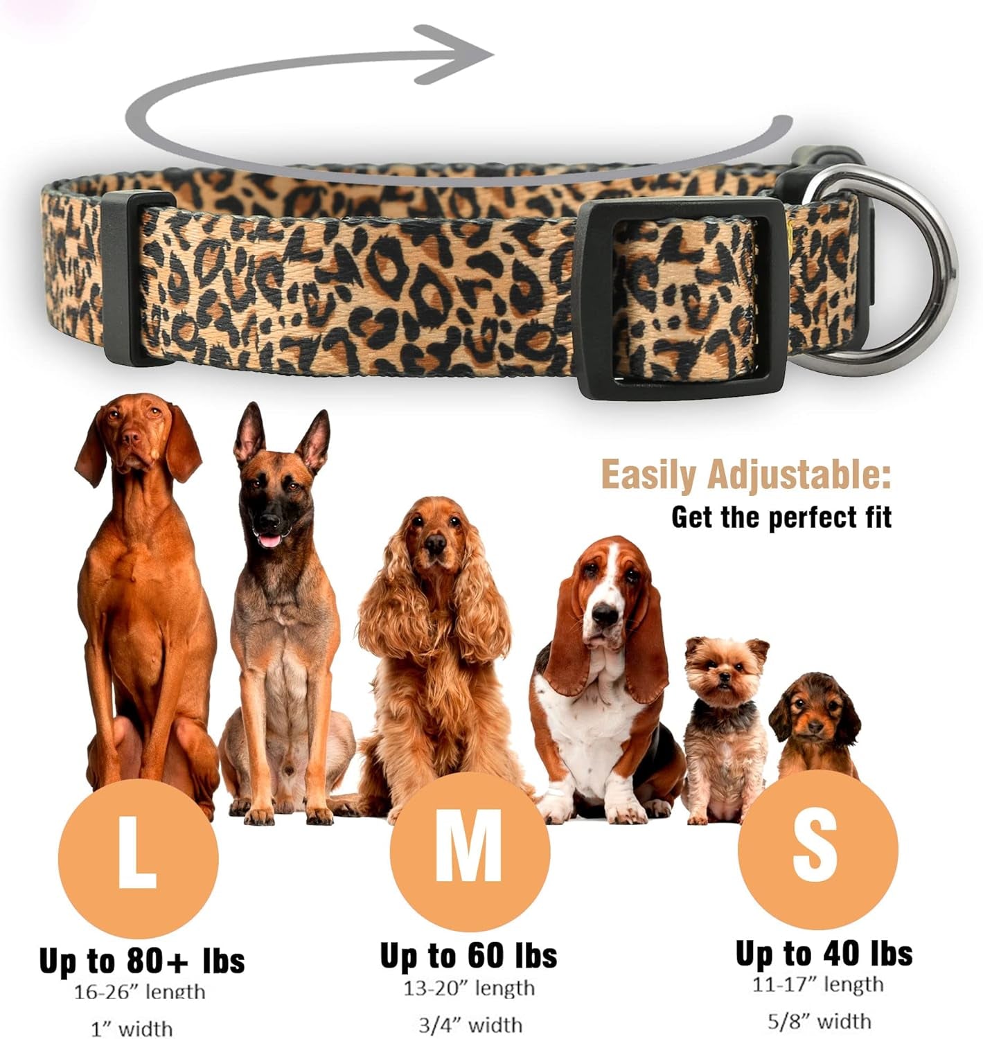 Leopard Print Dog Collar for Girly Gifts, Female Puppy, Cute Designer African Animal Pattern (Small, Leopard)