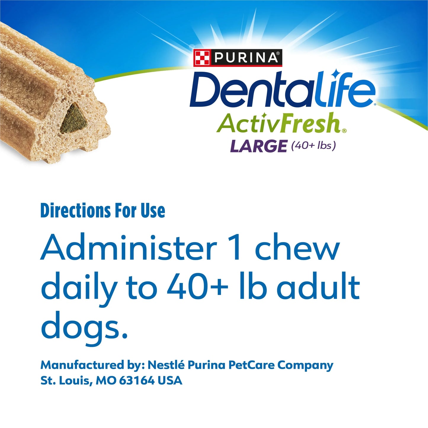 Purina Activefresh Large Dog Treats Dental Chews with Chicken, 35 Oz Pouch, 2 Packs (30 Count)