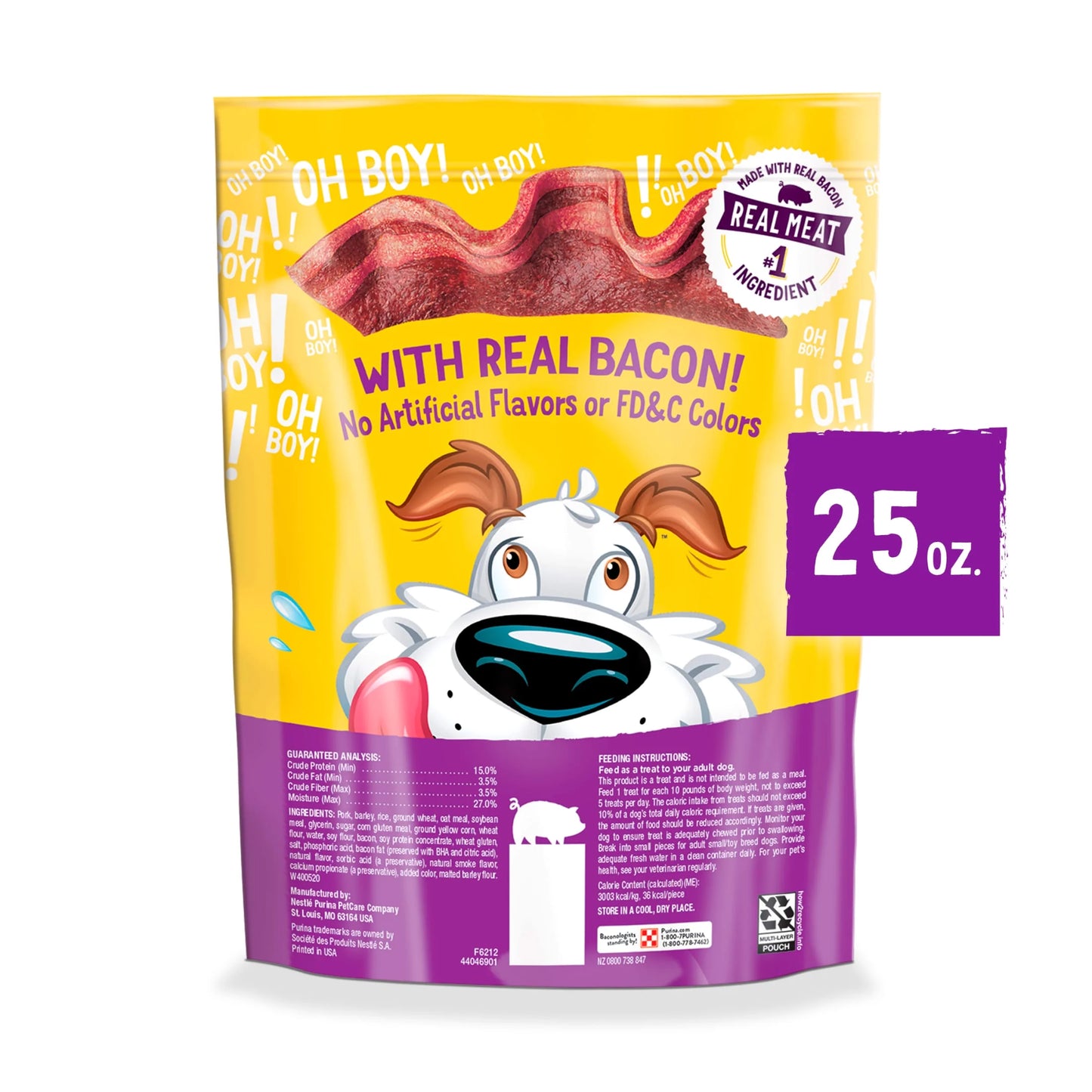 Purina Strips Dog Treats Original with Real Bacon Flavor Tender Chews, 25 Oz Pouch