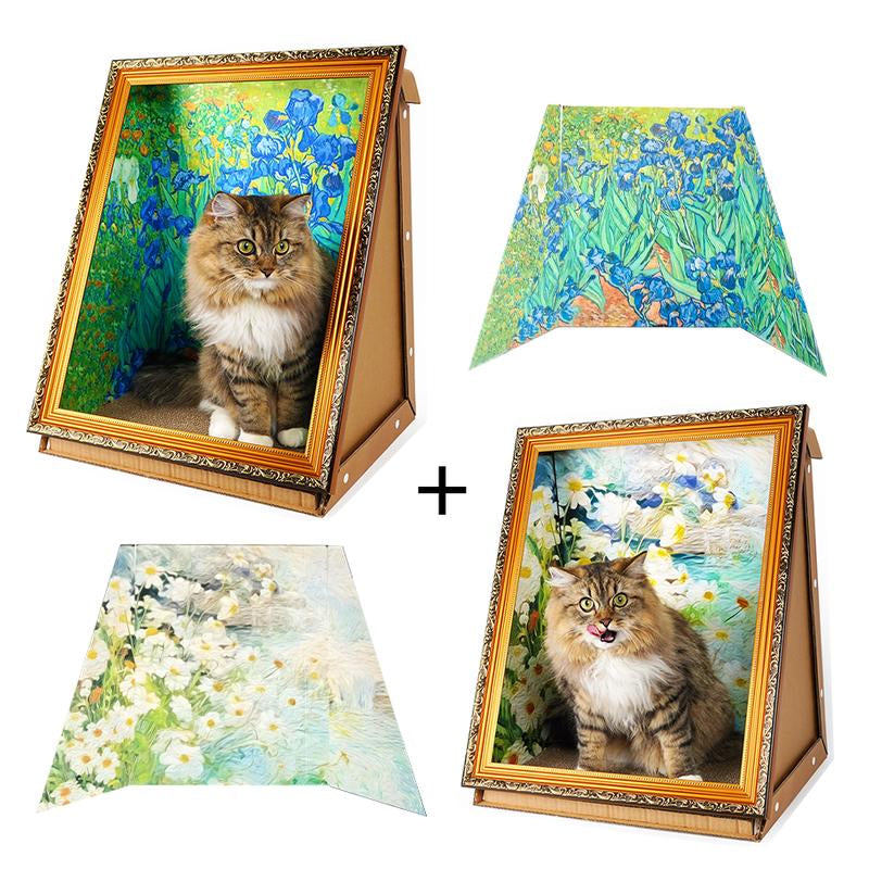 Cat Scratching Board - Art 3D Oil Painting Cat Nest for Cats with Scratching Board, Cat House & 3D Pastel Design for All Seasons
