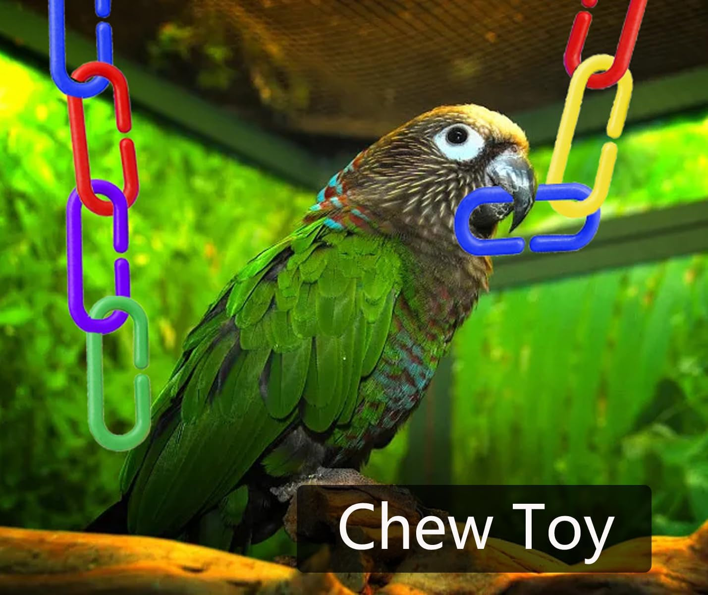 200-Piece Rainbow Plastic Chain Links & Toys - Interlocking C-Clip Bird Cage Accessories for Parakeets, Sugar Gliders, Small Pets (Climbing/Swinging Toys)