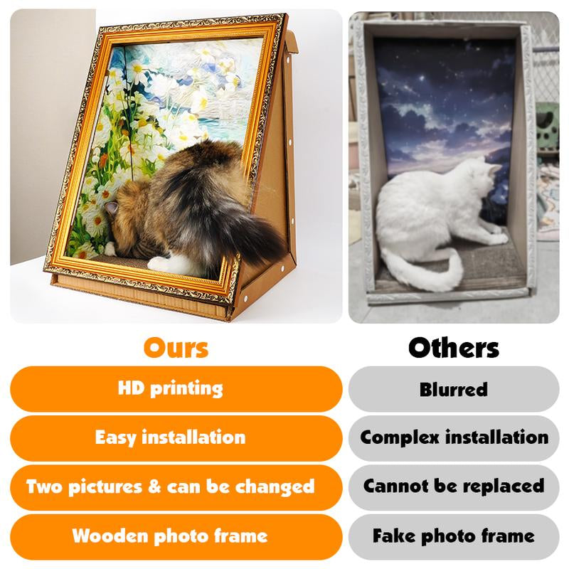 Cat Scratching Board - Art 3D Oil Painting Cat Nest for Cats with Scratching Board, Cat House & 3D Pastel Design for All Seasons
