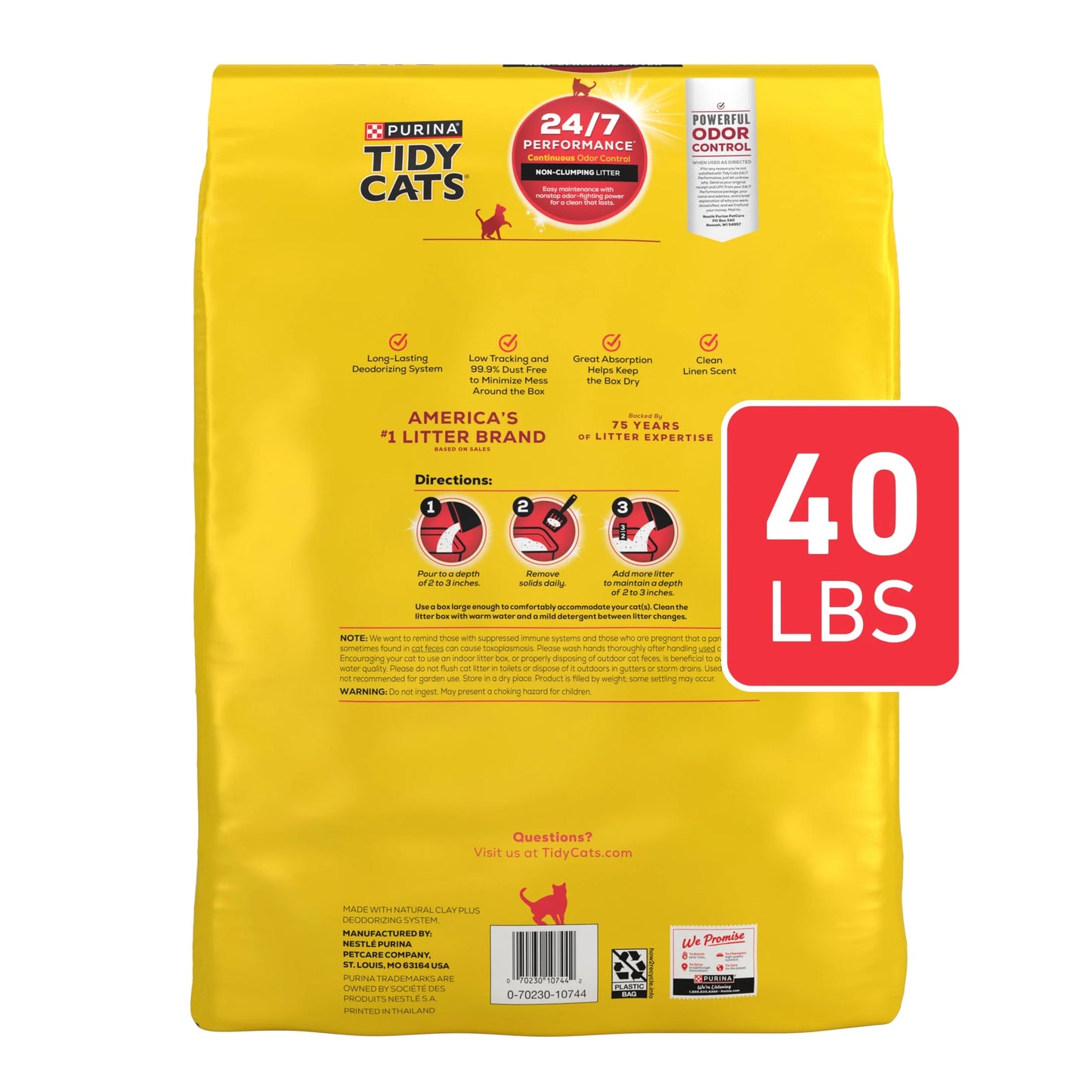 Purina Non Clumping Cat Litter, 24/7 Performance Multi Cat Litter Odor Control Formula, 40 Lb Bag