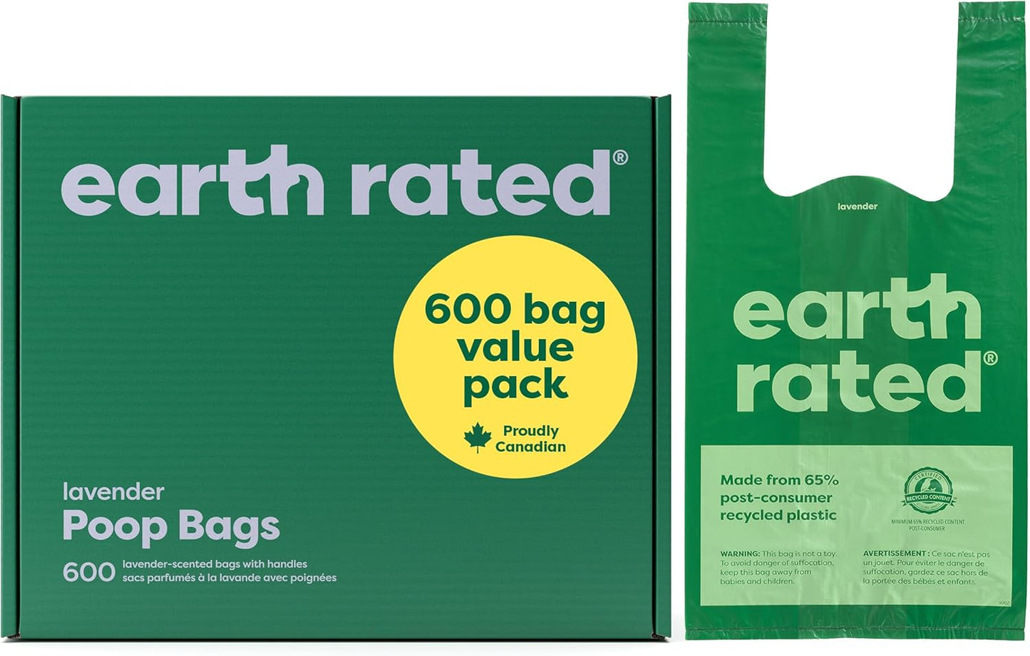Dog Poop Bags with Handles Value Pack, Easy Tie and Guaranteed Leakproof, Lavender, 600 Handle Bags