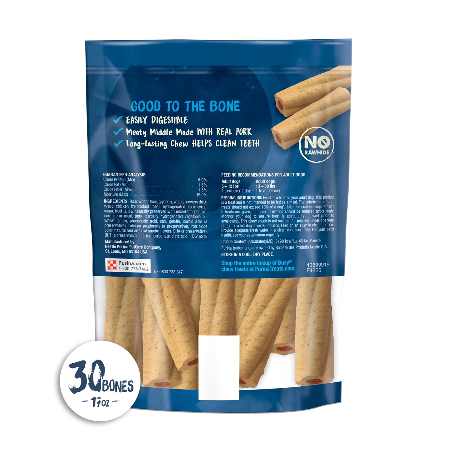 Purina up to 15 Lbs Dog Treats Original Pork, Long-Lasting Chews, 17 Oz Pouch (30 Count)