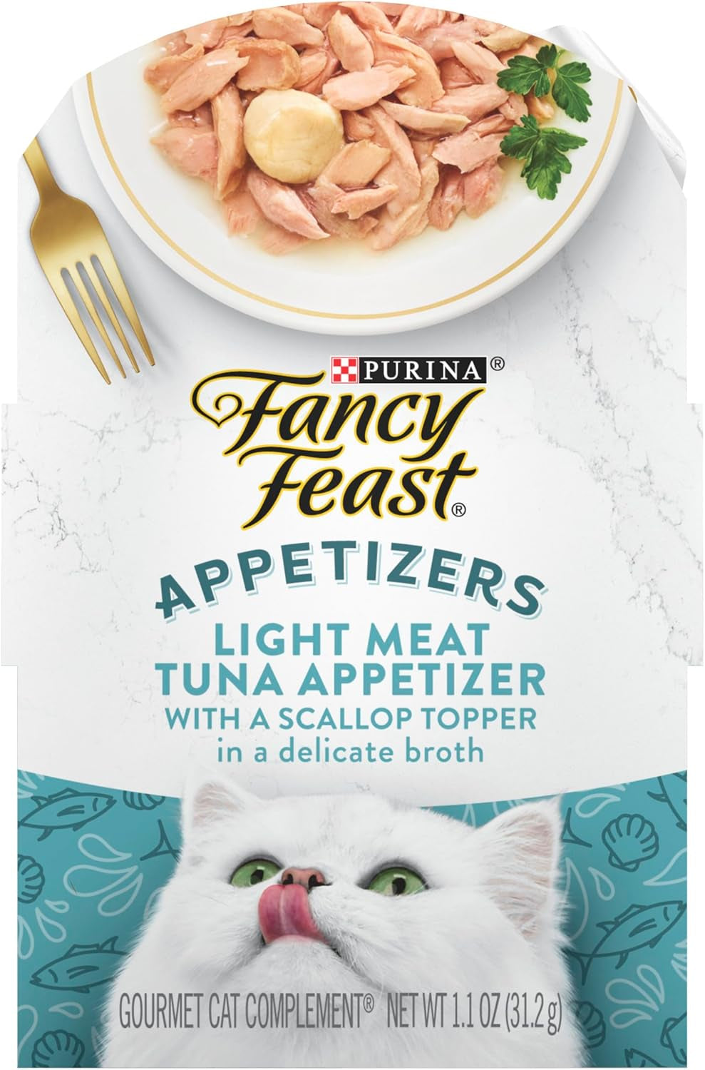 Purina Appetizers Lickable Grain Free Wet Cat Food Topper Light Meat Tuna Appetizer with Scallop - (Pack of 10) 1.1 Oz. Trays