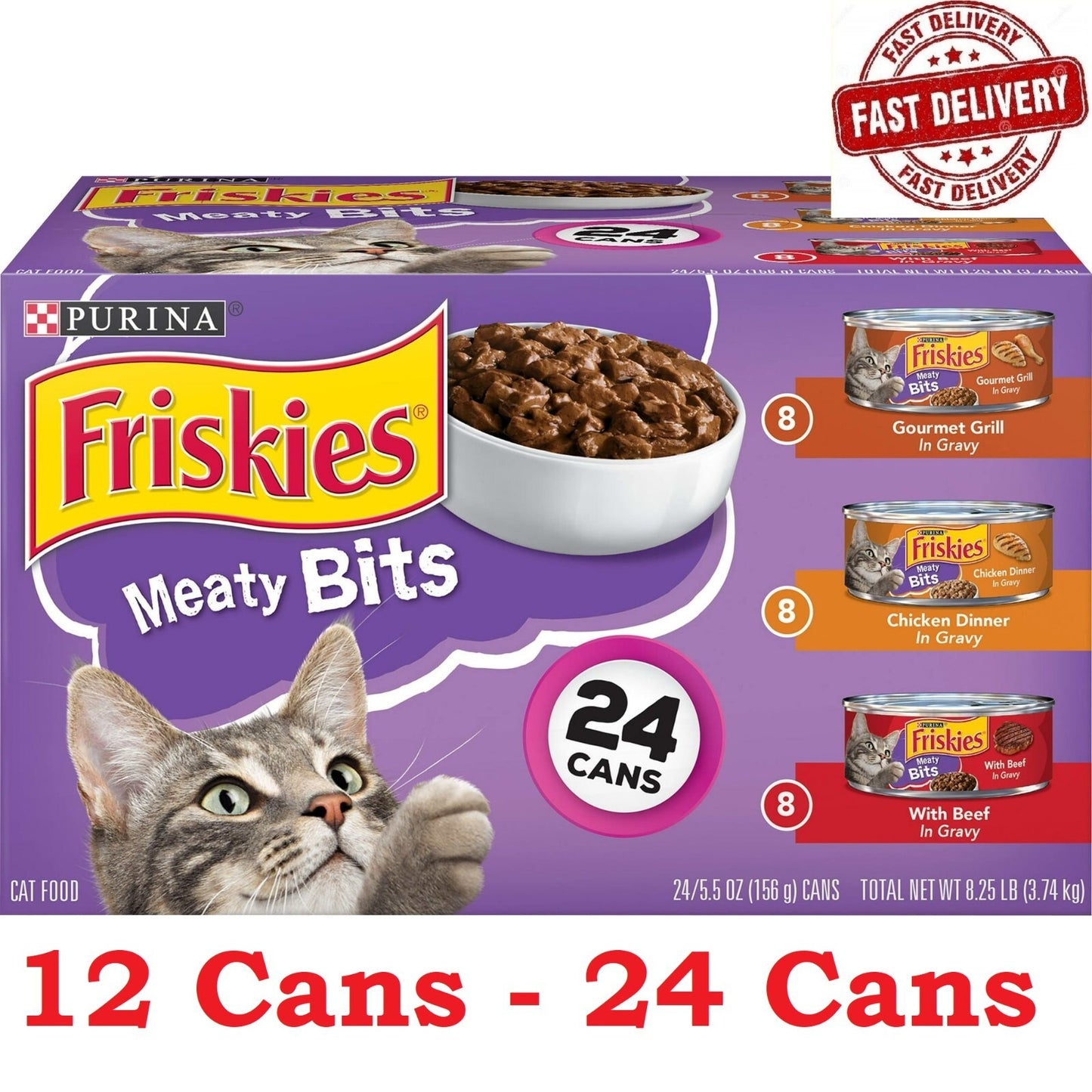 12/24 Pack Friskies Gravy Wet Cat Food Variety Pack, 5.5 Oz Cans