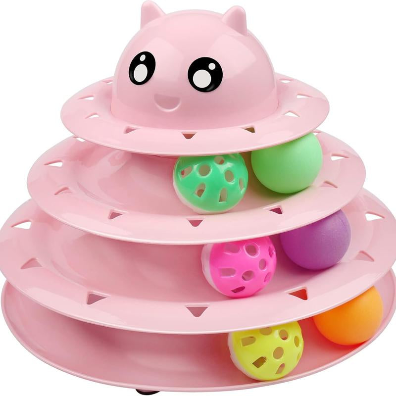 24 PCS Cat Toys, 3-Level Turntable Kitten Toys Set, Interactive Cat Roller Toys for Indoor Cats, Catnip Toys, Cat Teaser Toys, Mice Toys, Spring Toys, Various Ball Toys for Kitty Interactive Chirping
