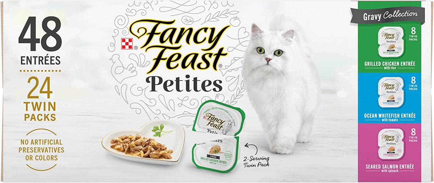 Purina Gourmet Wet Cat Food Variety Pack, Petites Gravy Collection, Break-Apart Tubs, 48 Servings - (Pack of 24) 2.8 Oz. Tubs