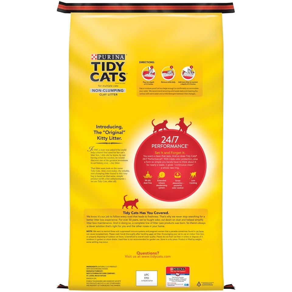 Purina Non Clumping Cat Litter, Low Dust, 24/7 Odor Control, 50 Lb. Bag