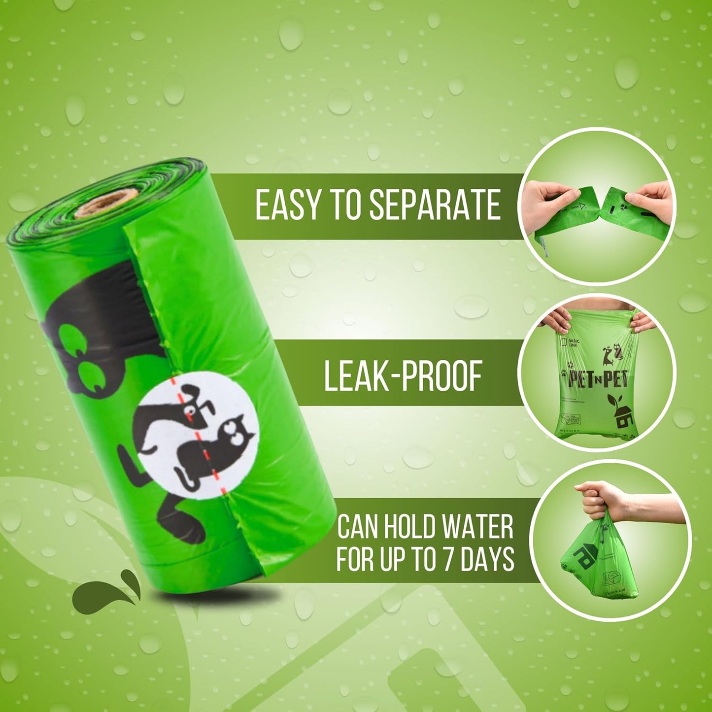 Dog Poop Bags, 38% Plant-Based, USDA Certified, Leak-Proof Dog Bags Refill Rolls for Small & Large Doggy, Cat Litter Waste & Doggie Poo (1080 Count, Unscented, Green)
