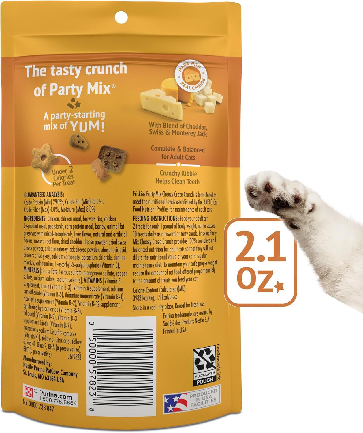 Purina Cat Treats, Party Mix Cheezy Craze Crunch - (Pack of 10) 2.1 Oz. Pouches