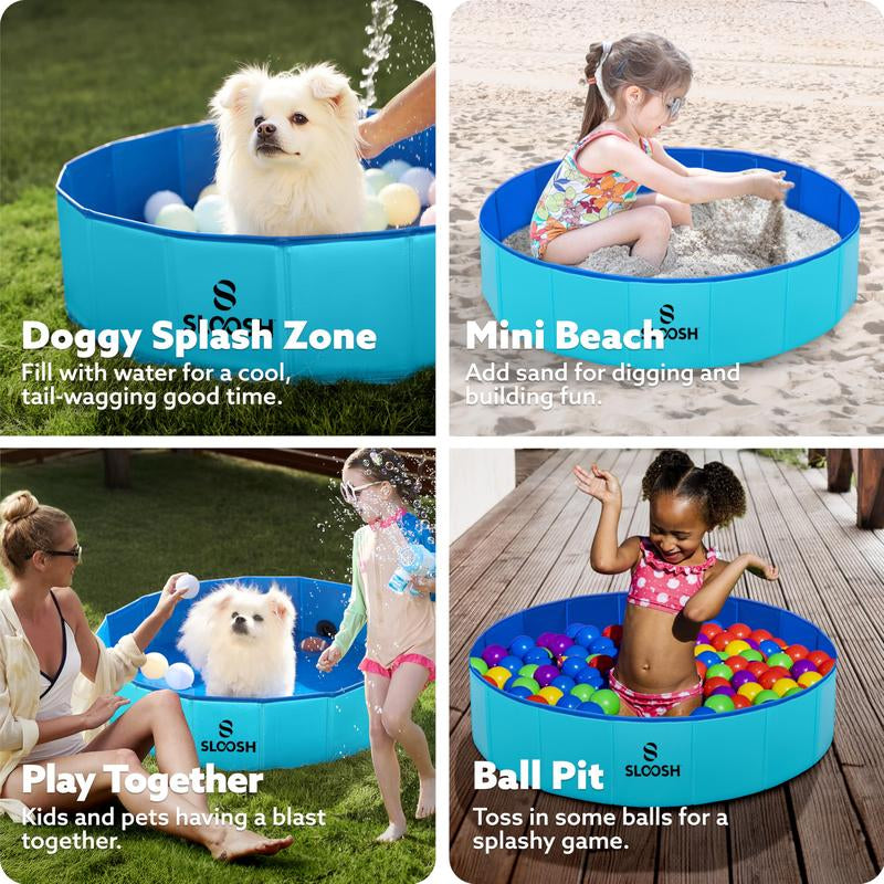 SLOOSH Foldable Dog Kiddie Pool - Portable Hard Plastic Doggie Swimming Pool, Anti-Slip Collapsible Pets Bath Tub Suitable for Kids Indoor Outdoor Backyard Use Mother'S Day Gifts