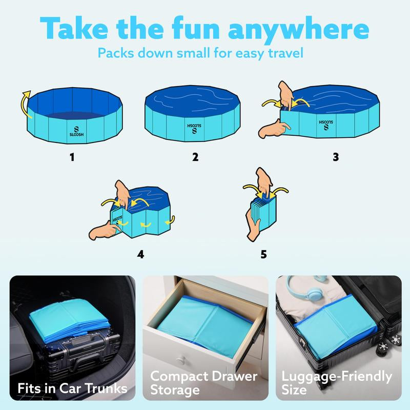SLOOSH Foldable Dog Kiddie Pool - Portable Hard Plastic Doggie Swimming Pool, Anti-Slip Collapsible Pets Bath Tub Suitable for Kids Indoor Outdoor Backyard Use Mother'S Day Gifts