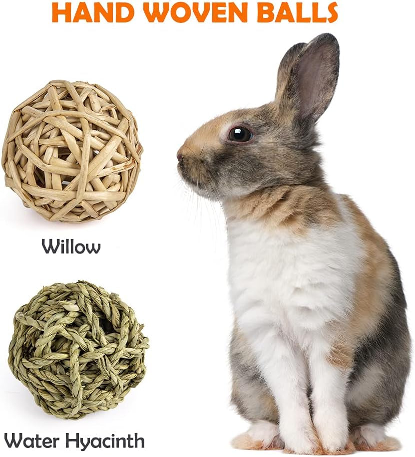Rabbit Toys Bunny/Guinea Pig Toys Natural Timothy Hay Hamster for Teeth Handmade Chews and Treats Apple Wood Sticks Chinchilla Rat