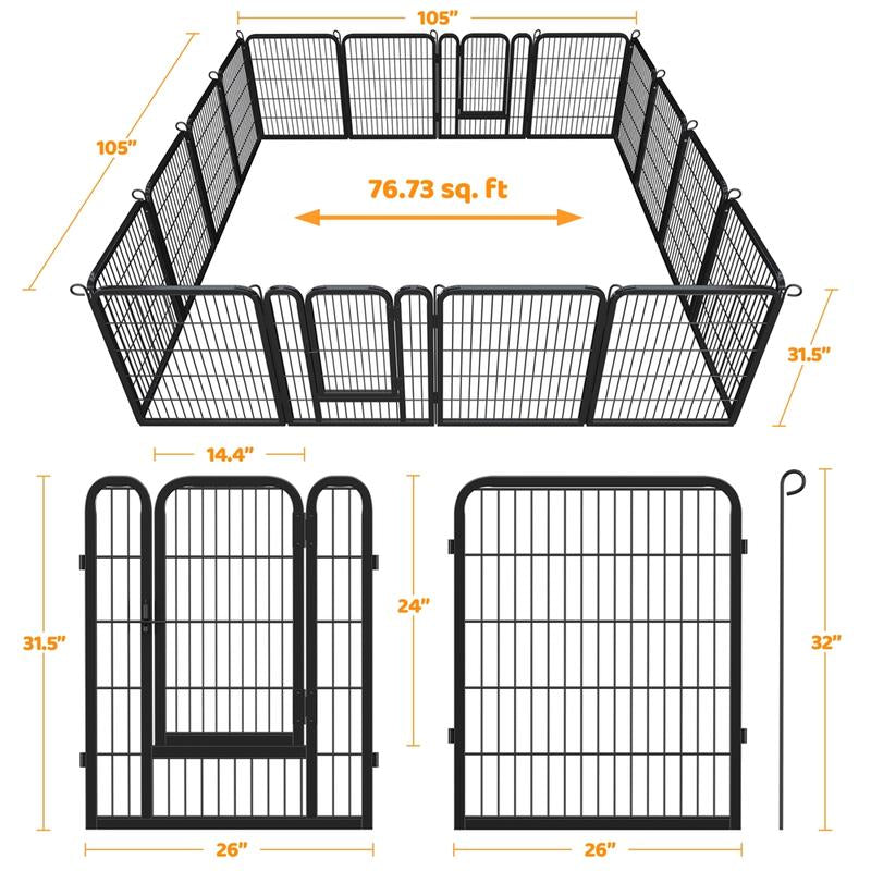 【Mom'S Gift】Yaheetech Dog Playpen 6/8/12/16 Panels Metal Pet Playpen, Outdoor Indoor Dog Exercise Barrier Fence, 25/32/40/47 Inch