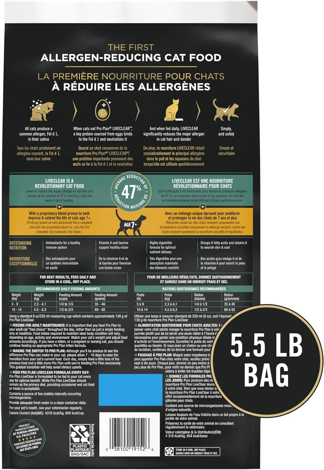 Liveclear Cat Food 7+ Cat Allergen Reducer Chicken and Rice Formula - 5.5 Lb. Bag