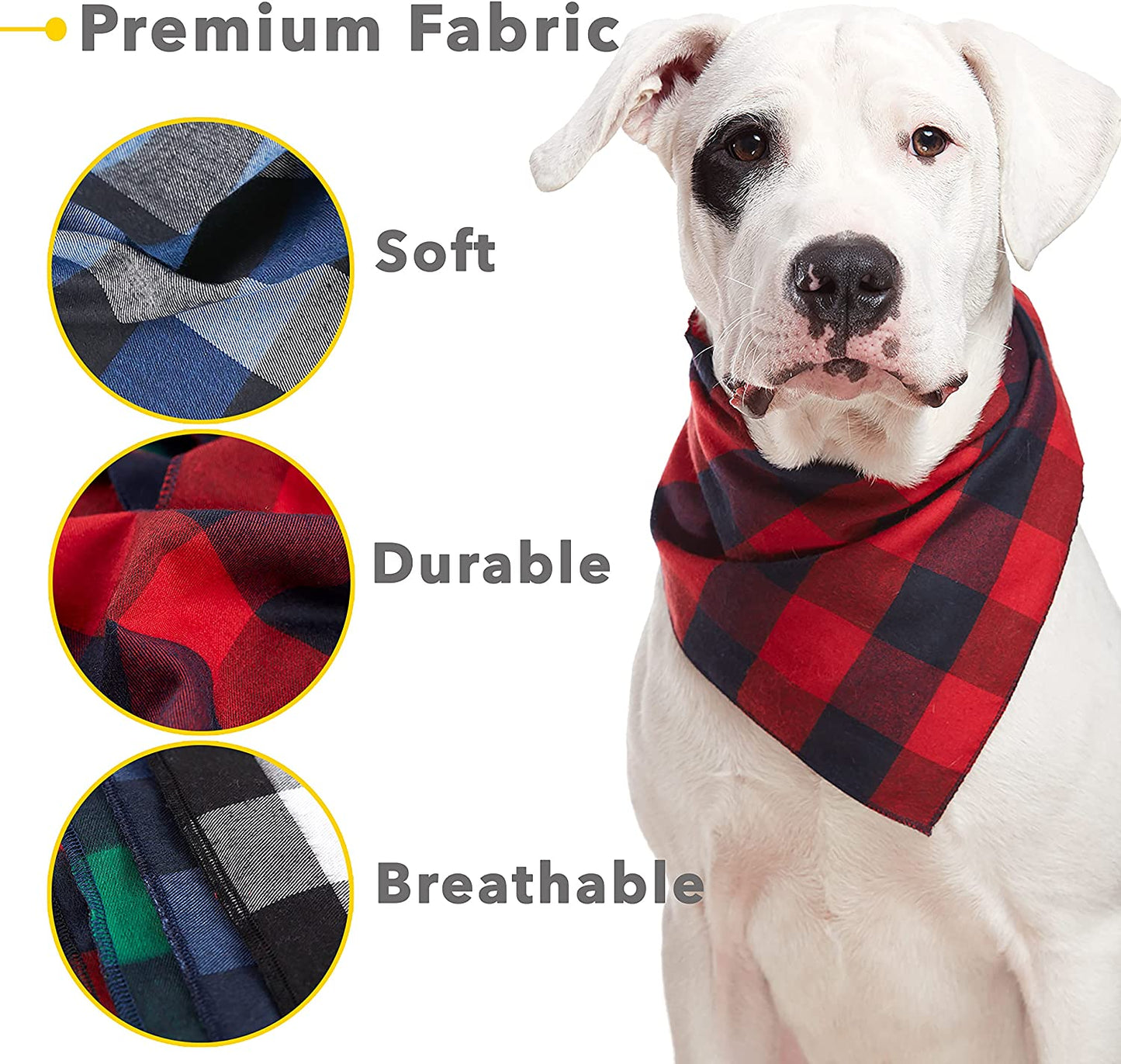 Dog Bandana 4 Pack - Dog Bandanas Boy, Girl, Premium Durable Soft Lightweight Fabric, Buffalo Plaid Scarf for Medium and Large Dogs Pets, Black and White, Red, Green, Blue, Large