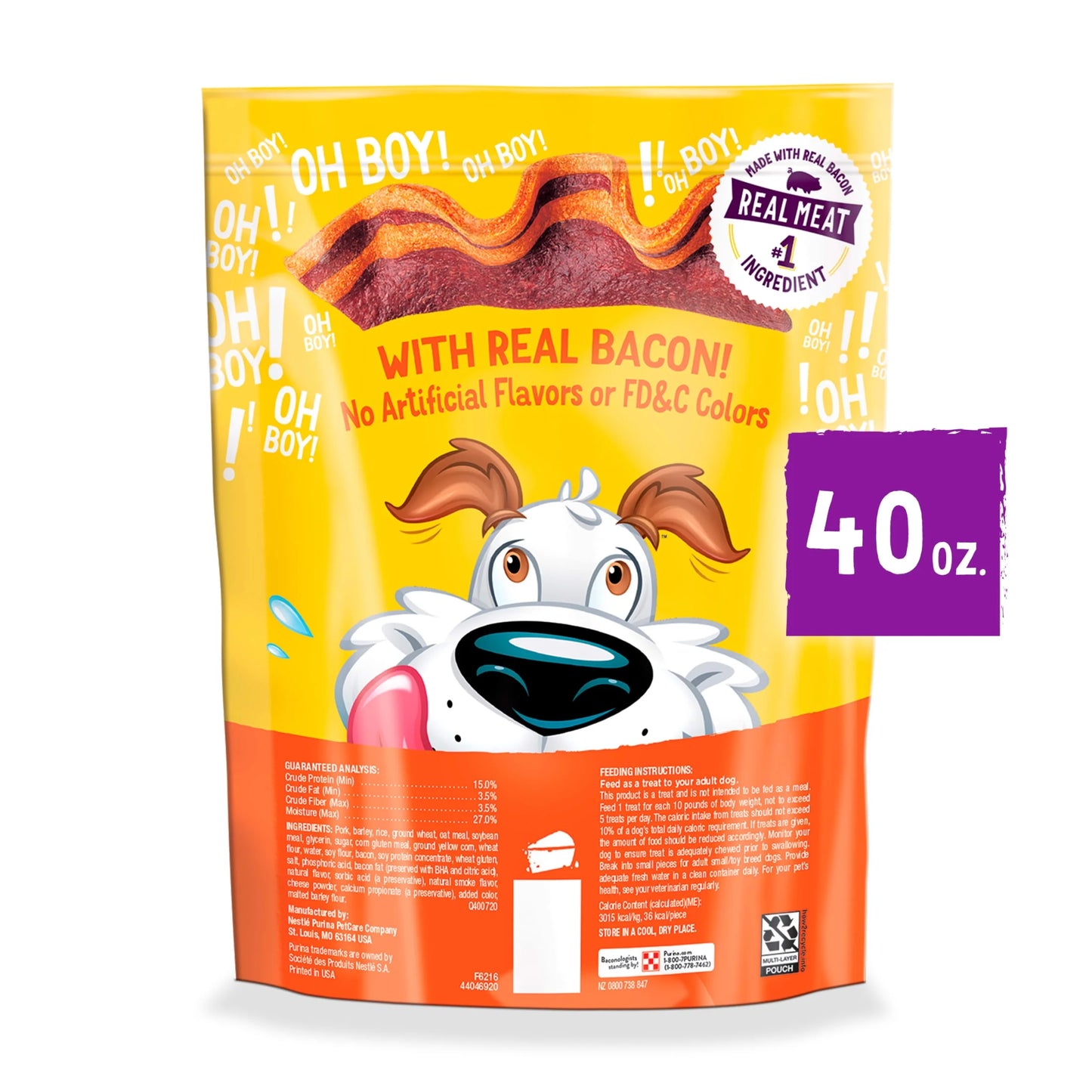 Purina Strips Dog Treats with Real Bacon & Cheese Flavors Tender Chews, 40 Oz Pouch