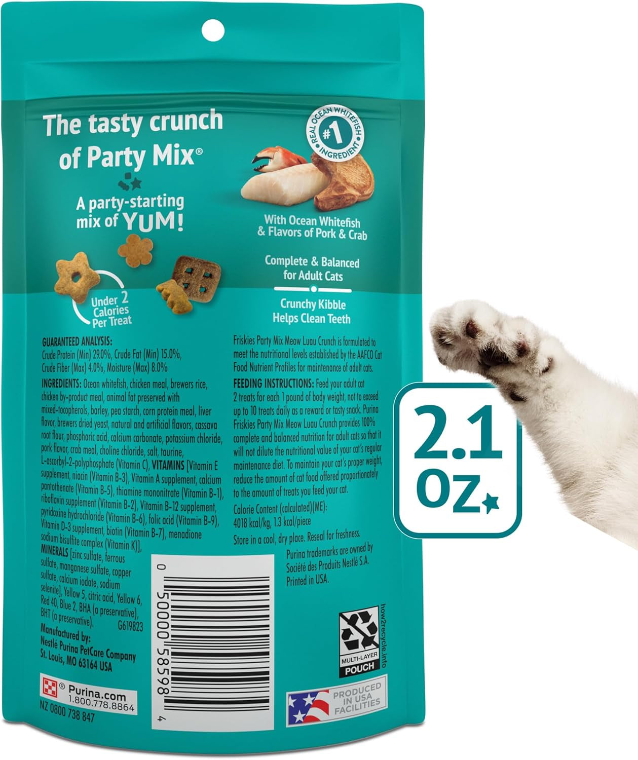 Purina Cat Treats, Party Mix Meow Luau Crunch - (Pack of 10) 2.1 Oz. Pouches