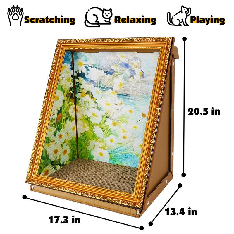 Cat Scratching Board - Art 3D Oil Painting Cat Nest for Cats with Scratching Board, Cat House & 3D Pastel Design for All Seasons
