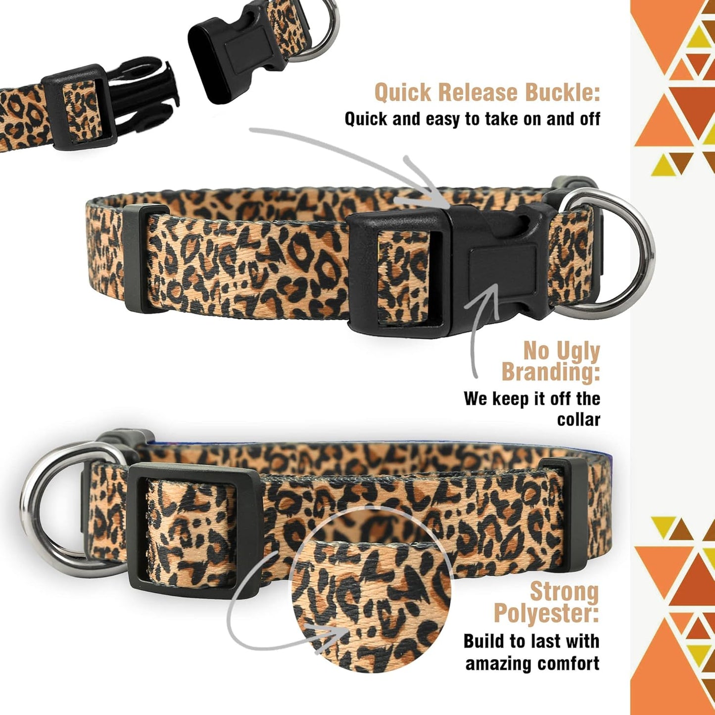 Leopard Print Dog Collar for Girly Gifts, Female Puppy, Cute Designer African Animal Pattern (Small, Leopard)