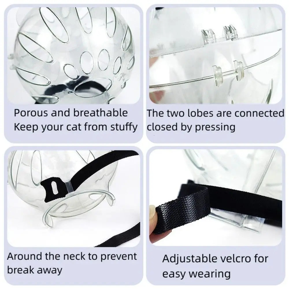 Breathable Sturdy Muzzle Mask Cat Head Cover Space Hood Ball-Shaped Kitten Protective Helmet Anti-Bite Pet Grooming Supplies