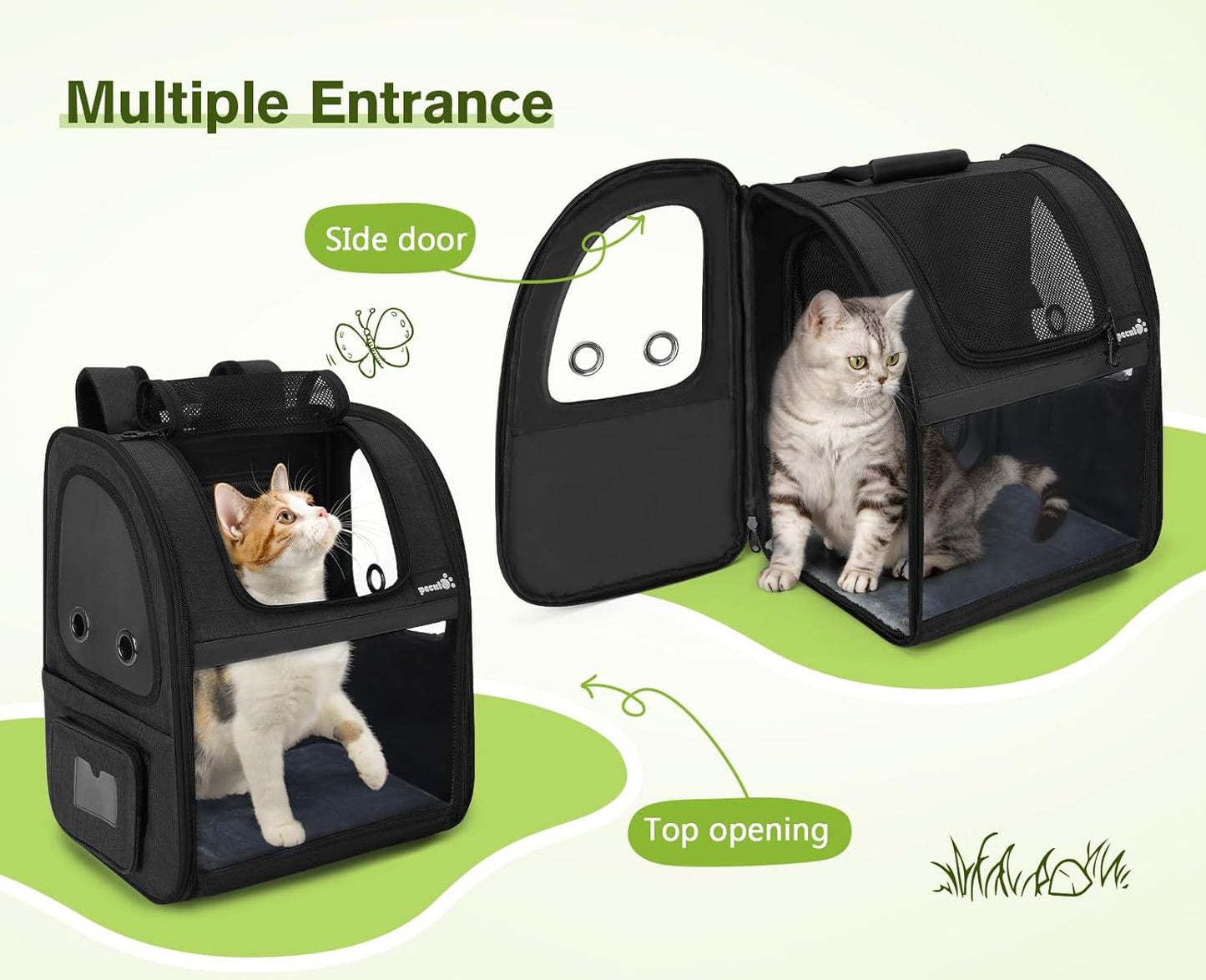 Dog Carrier Backpack Expandable, Pet Backpack Carrier for Small Dogs & Cats up to 18 Lbs, Waterproof & Breathable Mesh Design, Ideal for Hiking, Travel, Camping, and Outdoor Adventures Black