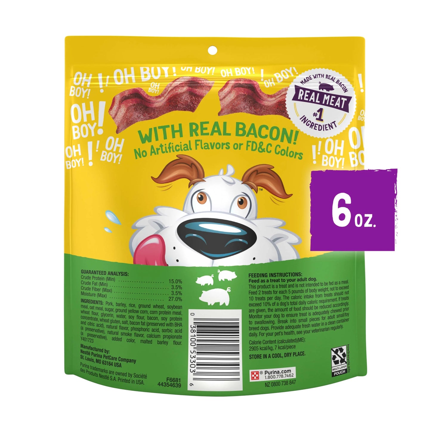 Purina Strips Small Dog Treats Fun Size Original with Bacon Flavor Tender Chews, 6 Oz Pouch