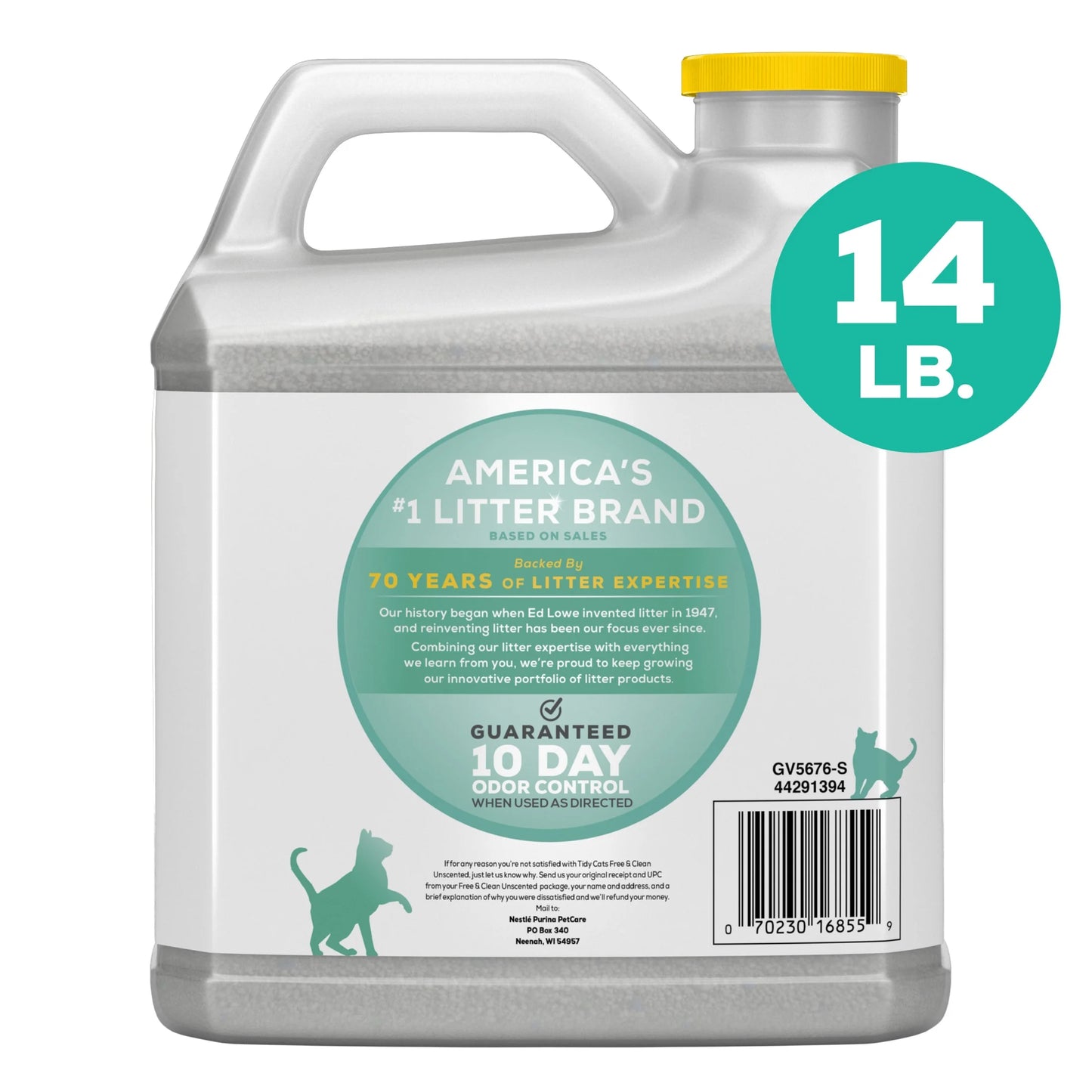 Purina Free & Clean Unscented Cat Litter, Scoopable, Low Dust, Odor Control, 14 Lb. Jug