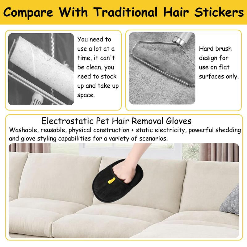 Pet Hair Removal Gloves, Electrostatic Removal Gloves for Pet Hair, Double-Sided Grooming Gloves for Dog & Cat, Reusable Pet Hair Remover Glove for Carpet, Couch, Clothing, Furniture 2025 New
