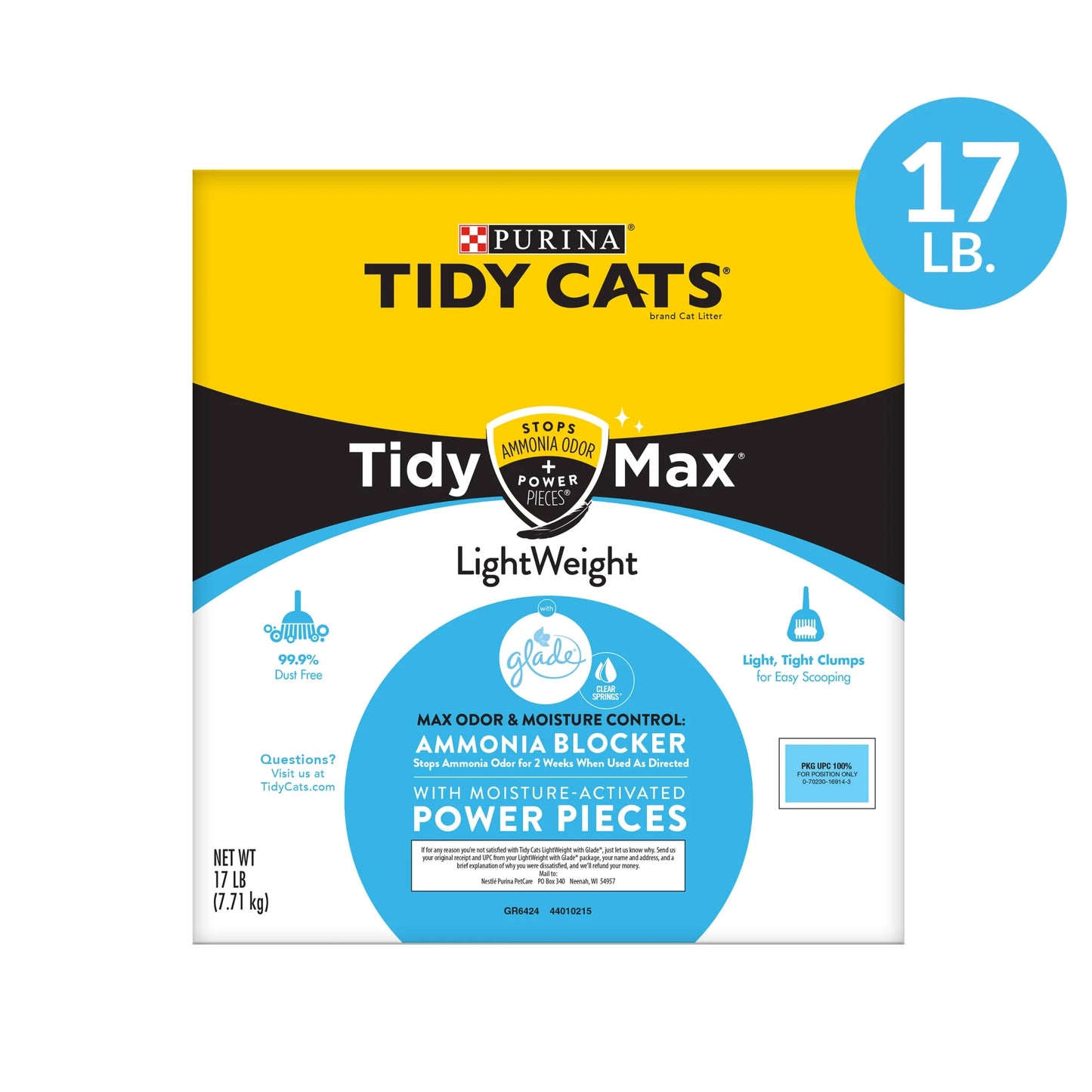 Purina Tidy Max Clumping Cat Litter, Lightweight, Odor Control 24/7, 17 Lb. Box