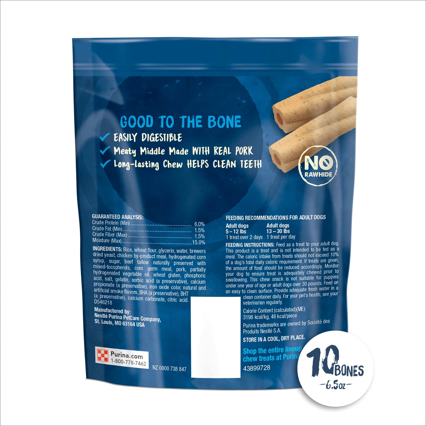 Purina Extra Small Dog Treats with Real Pork, Long-Lasting Chews, 6.5 Oz Pouch (10 Count)